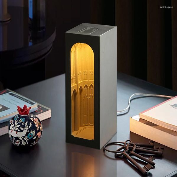 Lámparas de mesa Lámpara de la catedral de Colonia Luz nocturna arquitectónica Diseñador Cemento Nordic Art Deco Simpl Dimmer Mesita de noche