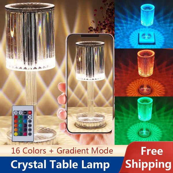 Lampes de table Couleurs Télécommande Cristal Lampe LED Diamant Projection Bureau USB Rechargeable Chambre Bar Atmosphère Nuit LightTable