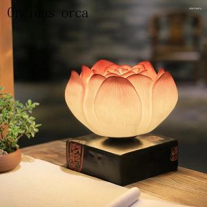 Lampes de table créatives art chinois rétro lotus salon lampe de lit de lit de lit décorative chaude décorative
