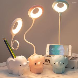 Lampes de table Creative Elephant Animal Led Lampe de bureau Charge Plug-in Double usage Trois couleurs Température Réglable Apprentissage