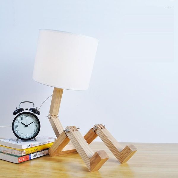 Lámparas de mesa Regalos creativos Robot plegable Escritorio Lámpara base de madera Lampara moderna como decoración del hogar Dormitorio Lectura Luz nocturna