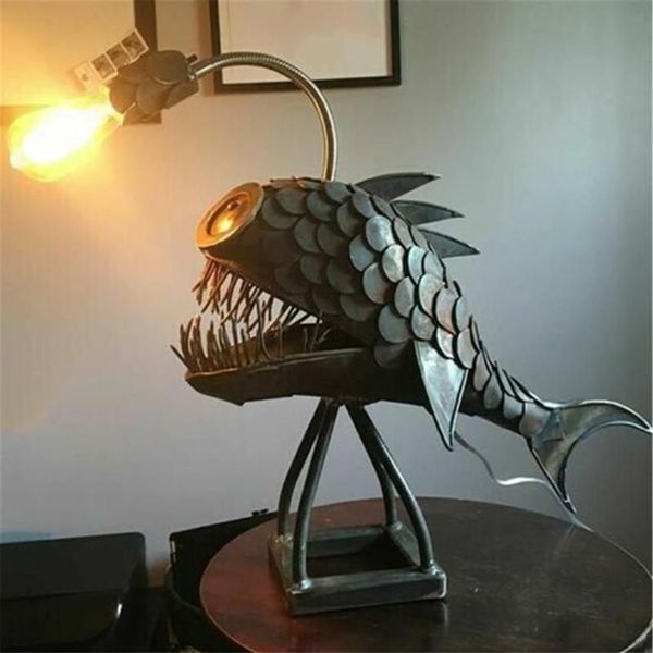 Lampes de table Lampe créative Pêcheur Poisson avec support flexible Art Home Bar Café Décoration Ornements281O