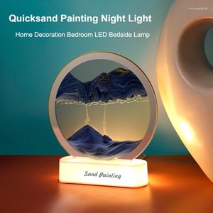 Lampes de table lampe à LED créative 3D peinture de sable mobile veilleuse USB dynamique sablier chevet pour décor de chambre lumières d'ambiance