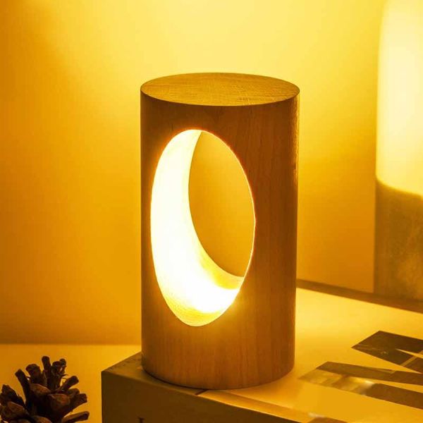 Lámparas de mesa Lámpara LED de madera creativa, luz de noche junto a la cama, iluminación regulable, decoración del hogar, escritorio único, regalos de cumpleaños, mesa