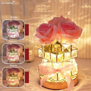Tafellampen creatief nachtkastje lamp oplaadbaar slaapkamer bedkamer bed decoratief kristal rozen meisje valentijnsdag verjaardagscadeau
