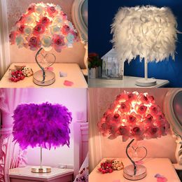 Lampes de table Creative Simple Style Européen Plume Lampe Chambre De Chevet Princesse Salle De Mariage Chaud LED Cadeau D'anniversaire Rose LampTable