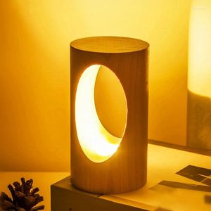 Tafellampen creatief massief houten led lamp holle bureaublad bureaublad USB aangedreven nachtlampje