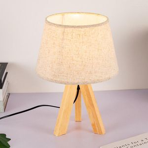 Tafellampen creatief statief houten lamp kegel beige stof schaduw rechthoek stevige houten driehoek bureau lichtdiameter 25 cm hoogte 36 cm