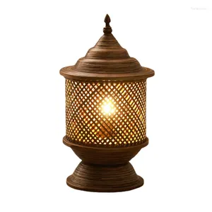 Tafellampen creatieve rieten lamp hand-gebreide lampenkap nachtlicht Thailand-stijl vintage bureau snijwerk retro bedlichten