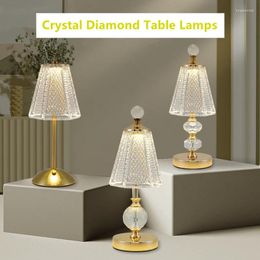 Lampes de table Cristal Diamant Rétro LED Bar Lampe de Bureau USB Rechargeable Protection des Yeux Veilleuse Pour Chambre El Bureau