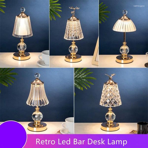 Lampes de table Crystal Diamond Retro LED Bar de bureau lampe USB Lumière de nuit rechargeable pour la chambre El Office Restaurant