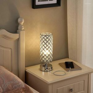Tafellampen kristallen lamp bed met dubbele USB -opladen voor slaapkamers woonkamer en lounge