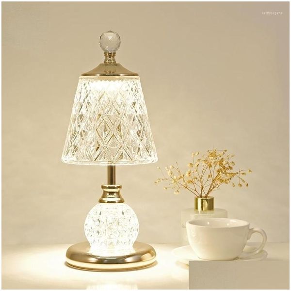 Lámparas de mesa lámpara de cristal moderna decora arte metal base táctil táctil iluminación interior niña de dormitorio accesorio de luz decoración del hogar gota de lujo dhpqh