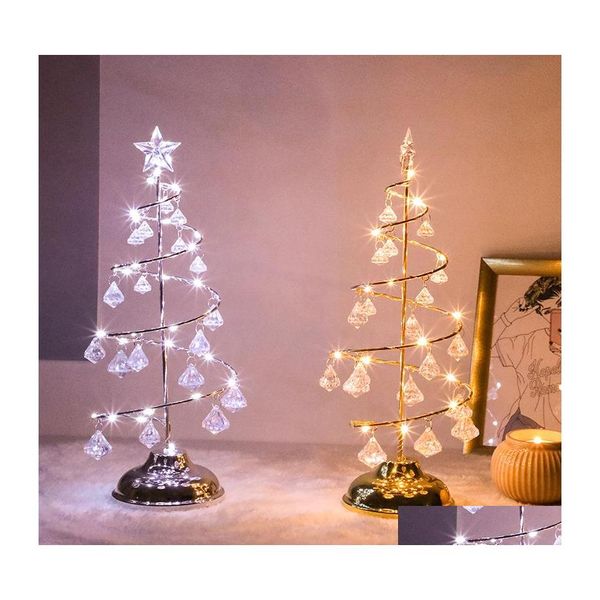 Lampes de table Crystal LED Arbre de Noël Light Light Lampe Fairy salon Lumières Night Decorative For Home Kids Year Gifts Drop Deliv DH0RW