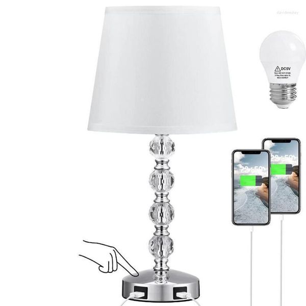 Lampes de table cristal lumière LED lampe de bureau à intensité variable métal pleine touche chambre chevet lustre décor à la maison K9 éclairage USB charge arrière