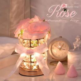 Lámparas de mesa Crystal Rose Flower Lámpara LED Luz de noche Recargable Regulable Artificial Decoración de la habitación Regalo de las mujeres Mesita de noche