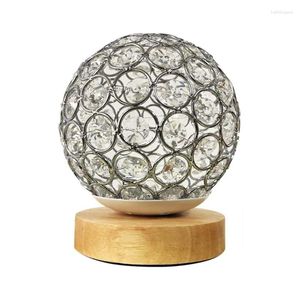 Lampes de table Crystal lampe USB Silver Boule avec de base en bois à base de chevet moderne de nuit moderne pour chambre à coucher