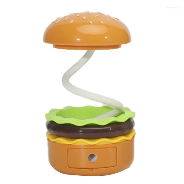 Lampes de table lampe de bureau mignon pour les enfants hamburger rechargeable petit avec un ajusteur de crayon tactile à cou de cou réglable