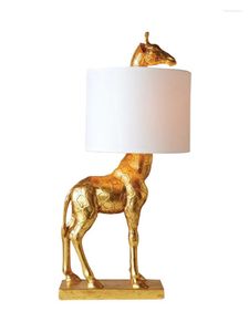 Lampes de table Lampe girafe en résine mignonne Or/Blanc Art Décoratif Lampes de bureau Salon Étude Chambre Chevet Fond