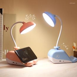 Lámparas de mesa Lámpara LED de ballena linda Recarga USB Luz plegable Protección para los ojos Luces de lectura para estudiantes Estudio Soporte para teléfono móvil