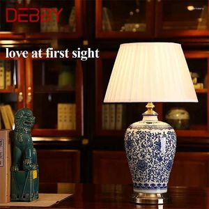 Tafellampen Debby Modern Ceramics LED Dimmende Chinese blauw en wit porselein bureaulicht voor huis met woonkamer slaapkamer