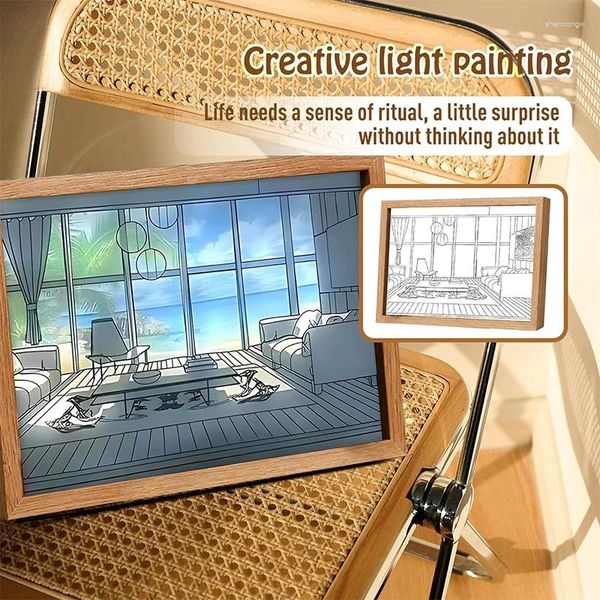 Lámparas de mesa decorativas LED luz pintura USB enchufe atenuación pared arte lámpara regalo interior luz solar ventana madera po noche luminosa