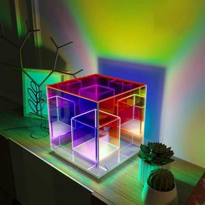 Tafellampen decorazione cubo luce notturna rgb atmosfera corlorful acrilico cubo magic lampada da tavolo ristorante illuminazione277p