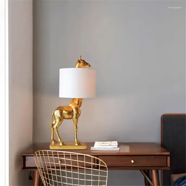 Lampes de table design animaux lampe résine girafe or/blanc décoratif lampes de bureau salon chevet chambre mignon