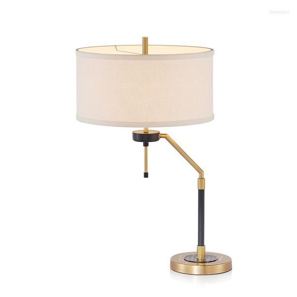 Lampes De Table Designer Post-Moderne Américain Simple Chambre Étude Lecture Chevet Tissu Couverture Cuivre Lampe De Bureau Pour