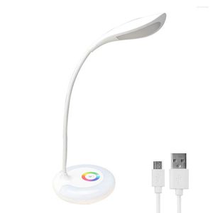 Lampes de table Lampe de bureau pour enfants Col de cygne flexible Réglage de la luminosité Bureau à domicile Ambiance Cadeau RVB LED Contrôle tactile blanc Veilleuse