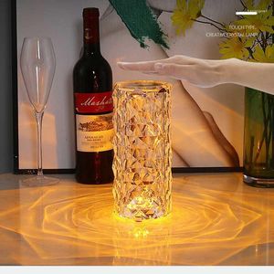 Lampes de table lampe de bureau LED Crystal Projecteur Rose Flower Room Decoration Diamond Night Light USB Rechargeable pour Bar Home D74