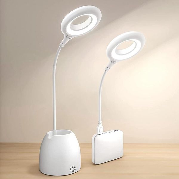 Lampes de table Lampe de bureau Étude pour enfants Soins des yeux rechargeables avec porte-stylo Table lumineuse de lecture réglable