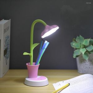 Lampes de table Lampe de bureau avec porte-stylo Lanterne solaire créative Protection des yeux Led Lampe de bureau USB Accessoires d'étude rechargeables Cadeau mignon B