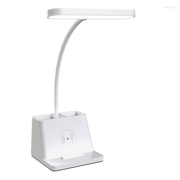 Lampes de table Lampe de bureau avec chargeur sans fil Étude de bureau à col de cygne blanc pour les chambres à coucher - Lampes de bureau Promotion du bureau à domicile