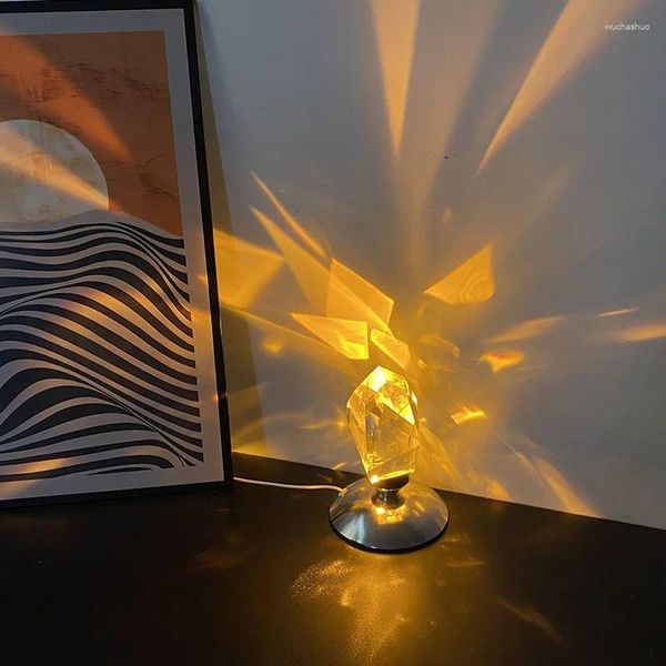 Lampes de table Diamond Crystal Lamp Shadow Bedside Desktop atmosphérique décor de bureau Light Chadow USB Chargesimple Night