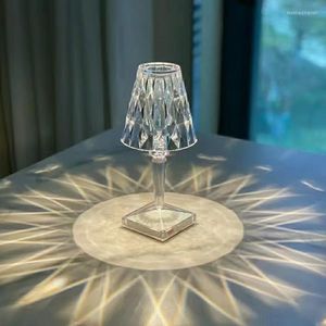 Lampes de table Diamant Cristal Projection Veilleuse Usb Charge Tactile Atmosphère Bar Café Chambre Lampe De Chevet Décorée Avec Led Ligh