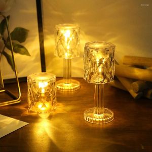 Lampes de table Diamant Lampe Mini LED Projection Lumière Décoration de La Maison Cristal Nuit Fête De Noël Bar Éclairage Atmosphère