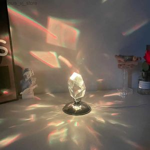 Lámparas de mesa Lámpara de mesa de diamante Luz nocturna de cristal USB con control remoto Luz de noche Proyector romántico Ambiente de lujo Lámpara nocturna Regalo YQ240316