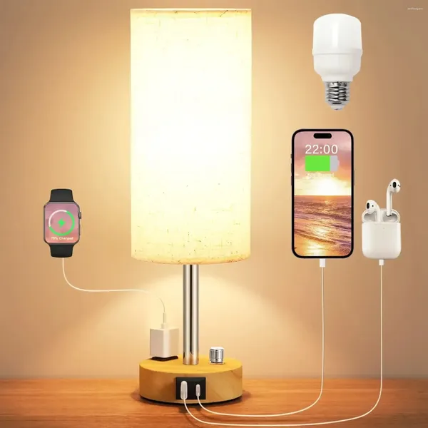 Lampes de table au chevet dimmable avec lampe LED de prise de port USB pour la chambre à l'œil de la chambre à coucher d'éclairage de lecture rechargeable