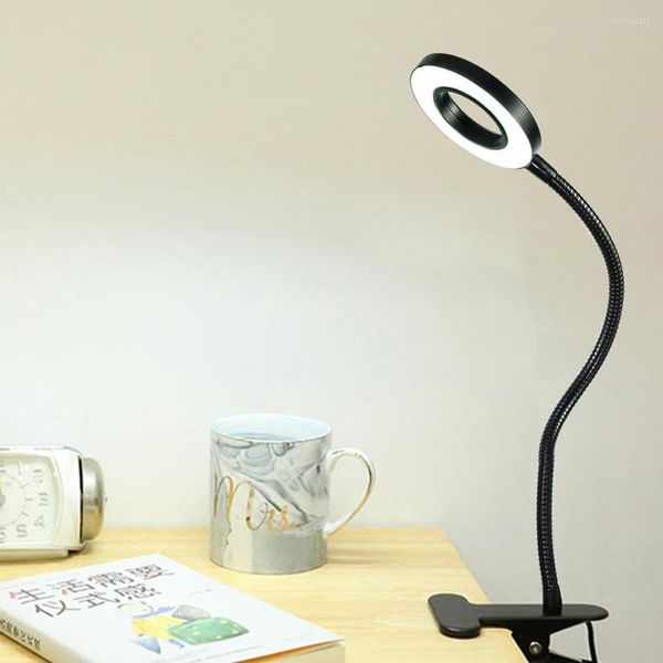 Lampes de table Dimmable LED Lampe de Bureau Clip Lecture USB Alimentation Noir Flexible Tuyau Tête de Lit Salle D'étude Lumière