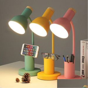 Lampes de table Lampe de bureau à gradation 3 couleurs Lumière d'apprentissage Table à LED multifonctionnelle avec porte-stylo Style nordique Lampes de chevet de lecture Drop Dhrip