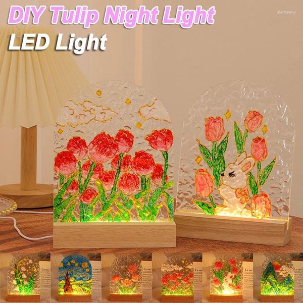 Lámparas de mesa Pintura DIY para placa de vidrio acrílico Decoración de dormitorio Forma de ondulación de agua Atmósfera creativa Luz nocturna Lámpara LED