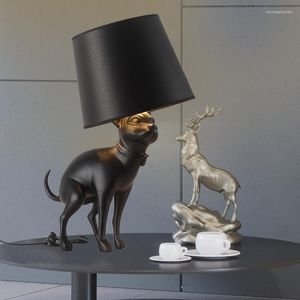 Lampes De Table Chien Sculpture Art Lampe Avec Abat-Jour En Tissu Moderne Minimaliste Chambre Chevet Salon Étude Éclairage Intérieur E27