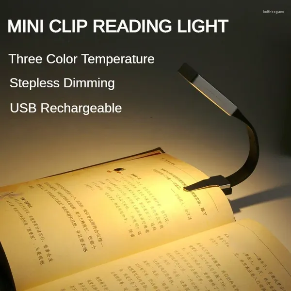 Lámparas de mesa Doble clip de lectura Luz de Lámpara Flexible Lámpara USB Recargable 3 color Noche portátil Dimmable para lectores Estudiantes