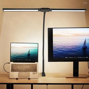Lámparas de mesa Lámpara de escritorio con clip LED de doble cabeza Arquitecto para iluminación de oficina en el hogar 5 modos de color y estudio regulable