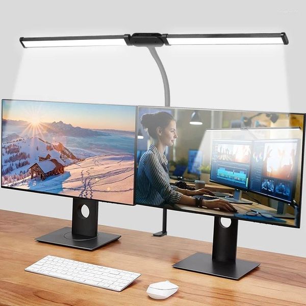 Lampes de table Double tête LED bureau réglable en continu écran d'ordinateur moniteur lumière lecture luminaire pour lampe d'écriture