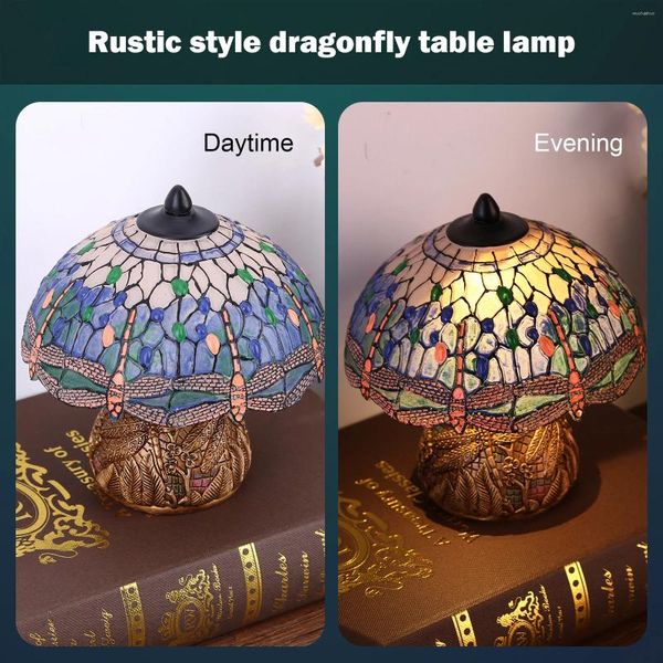 Lámparas de mesa lámpara de estilo de libélula: decoración de estantería retro de moda creativa floral duradera