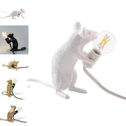 Lampes de table E12 Rat Lampe 110V 220V Souris Lumière Bureau Chambre À Côté Art Déco Résine Animal LED Avec US EU UK AU Plug308r