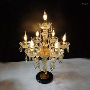 Lampes de table E14 7 Led grand Champagne or mariage chandelier Luz fête cristal verre bougeoir lampe salon