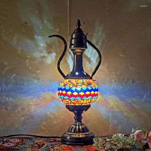 Lampes de table E14 main incrustée de verre décoration lampe de bureau mosaïque lumière chambre salon turc décor à la maison